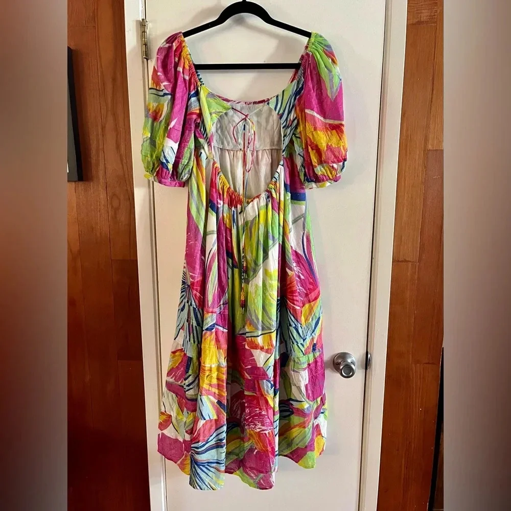 Farm Rio Rainbow Leafs Open Back Midi Dress - Picture 3 of 8